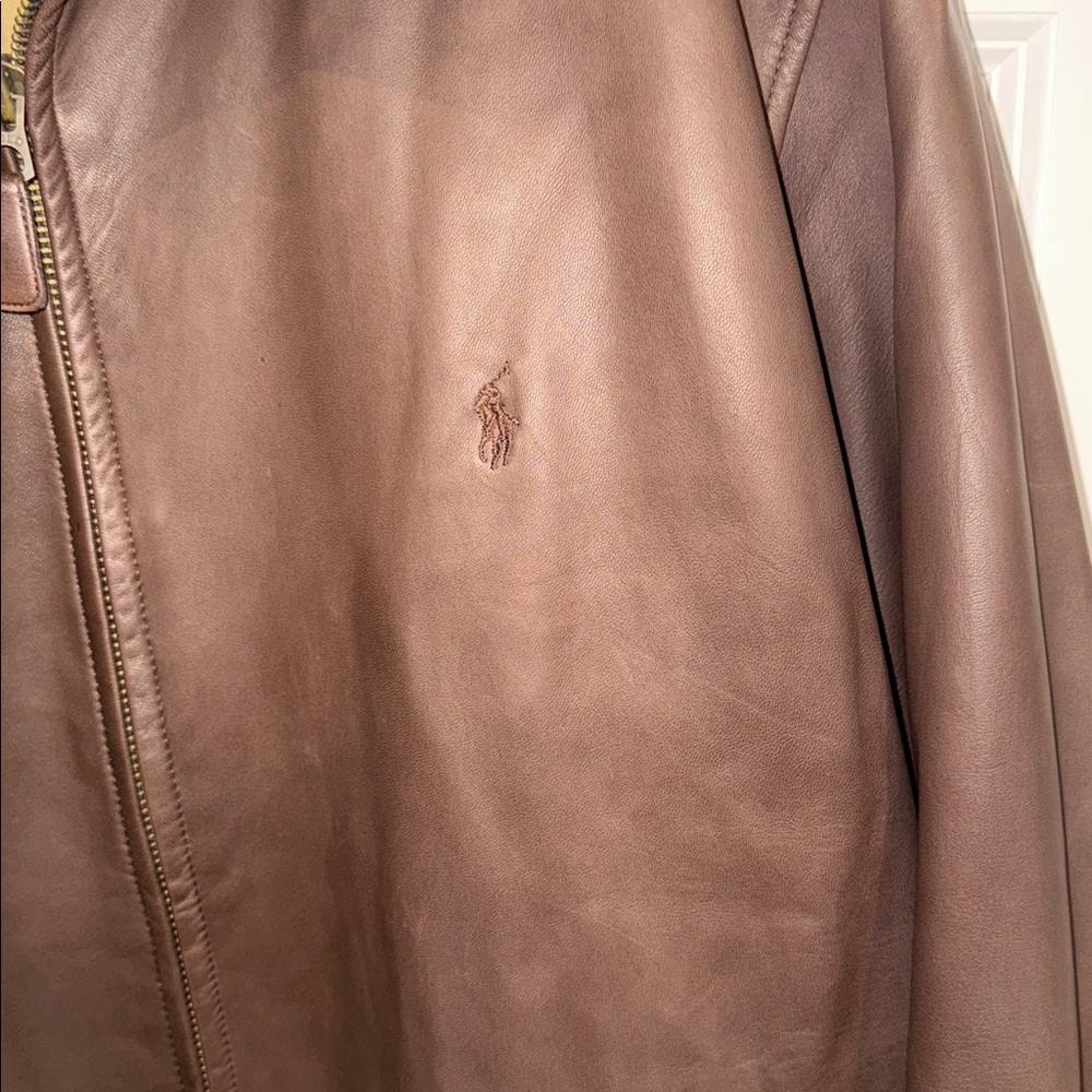 Polo by Ralph Lauren Brown Leather Bomber Jacket - Picture 3 of 5
